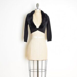 vintage Y2K sweater black faux fur crop bolero shrug whisigoth cardigan top XS